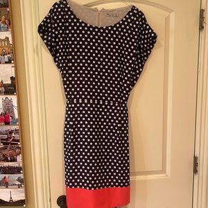 Eliza J size 14 polka dot navy dress with sash